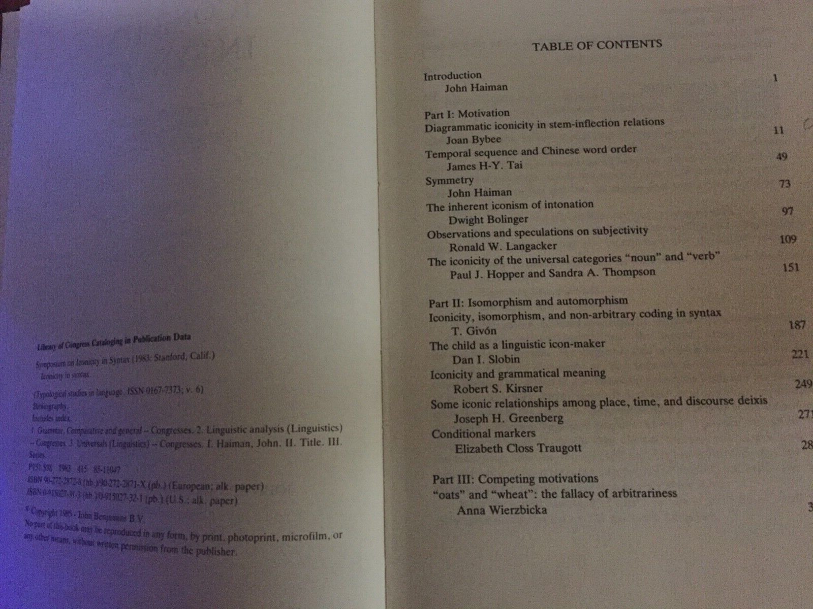 TYPOLOGICAL STUDIES IN LANGUAGE Volume 6 INCONICITY IN SYNTAX