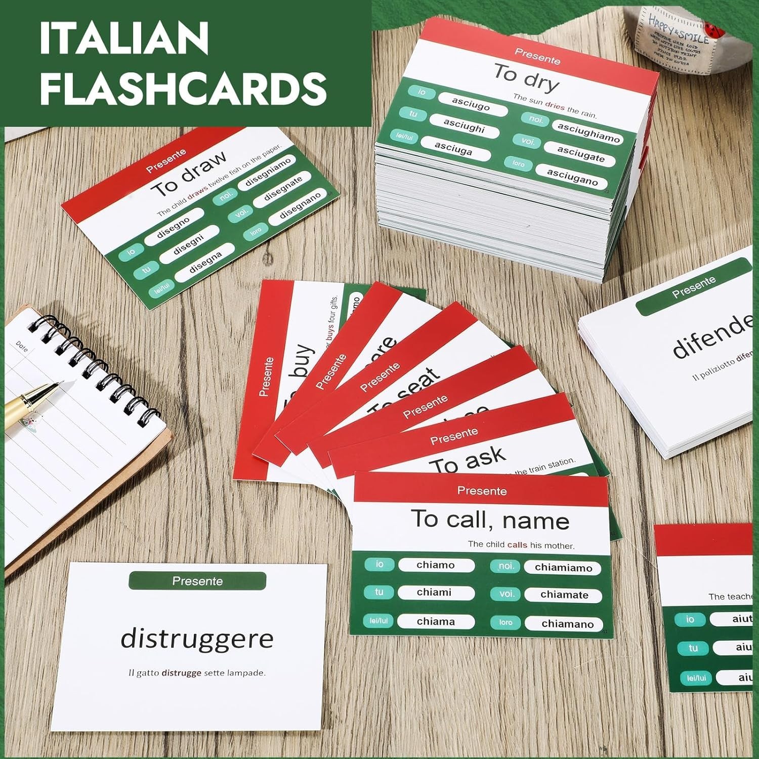 Educational Gift: 200 Italian Flashcards for Improving Language Skills in Adults