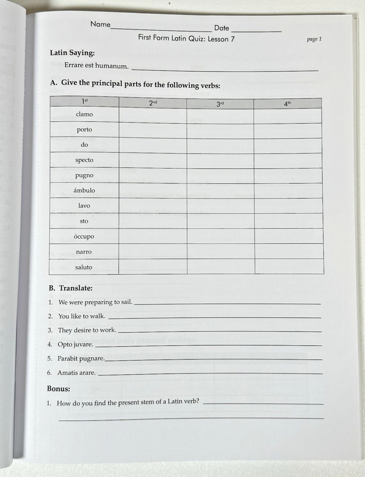Memoria Press First Form Latin Teacher Manual & Quizzes & Test Set 1st Edition