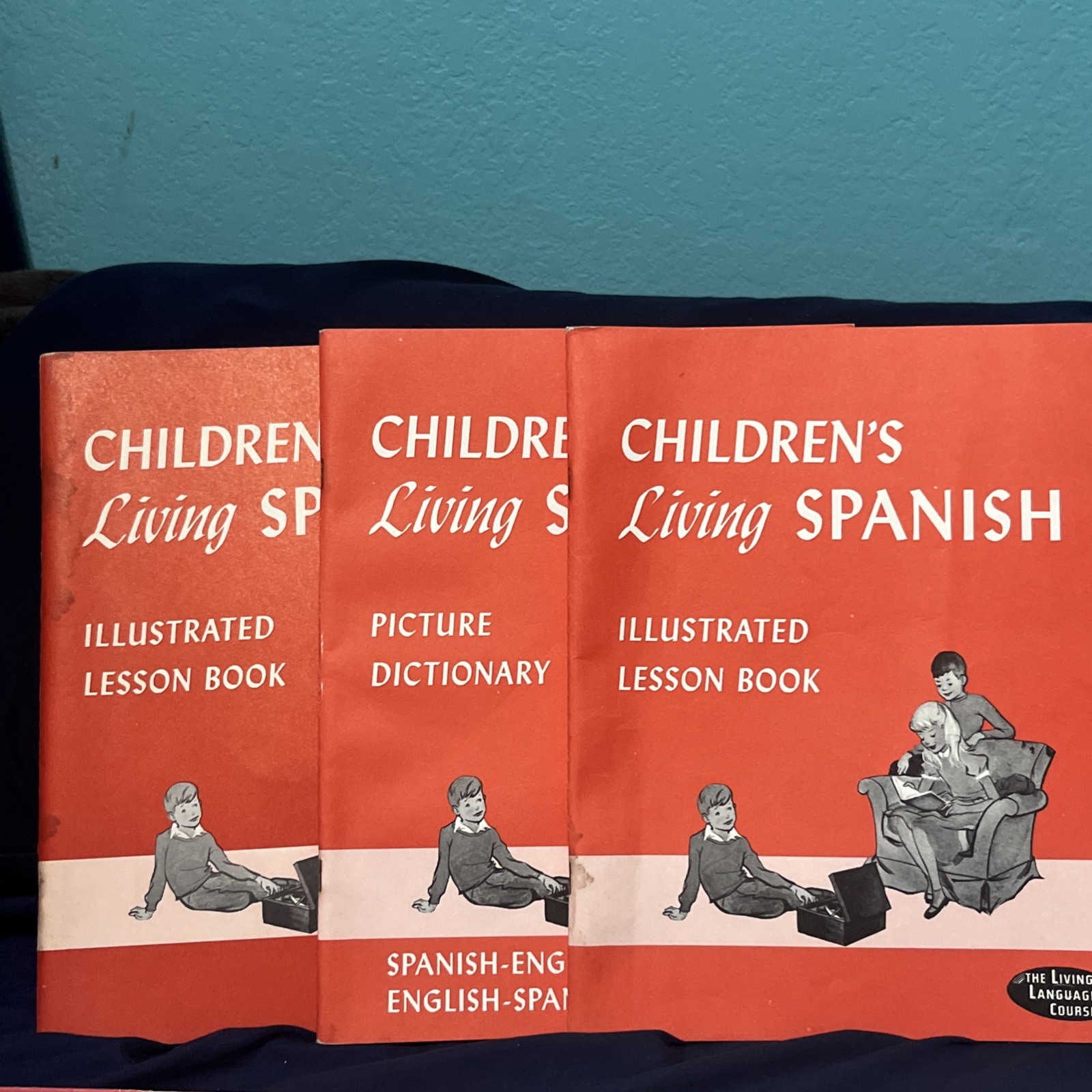 CHILDREN’S ‘”LIVING SPANISH” 40 LESSONS / 4 LP RECORDS & BOOKS Complete Vintage