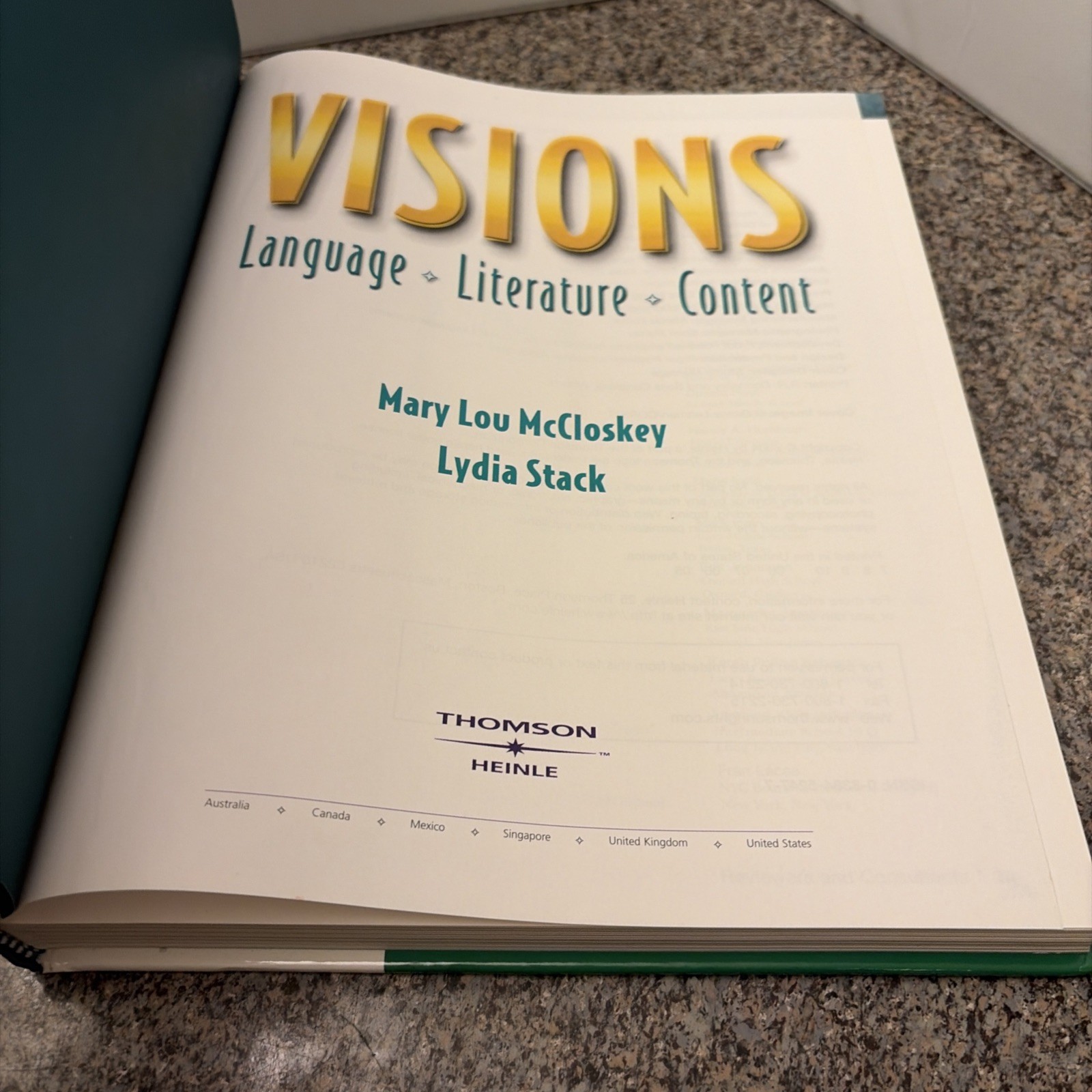 Visions A: Language, Literature, Content by McCloskey & Stack (2003, Hardback)