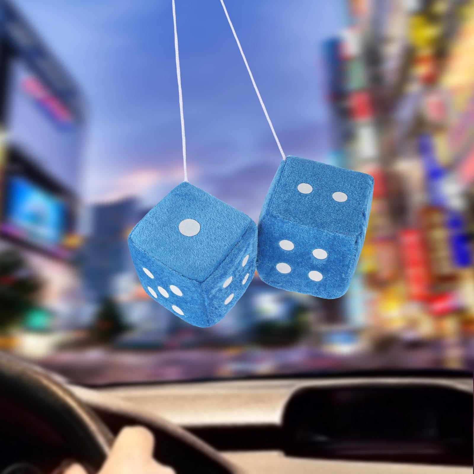 Fuzzy Dice for Rear View Mirror, Blue Fuzzy Dice for Car Mirror, 2.75inch Pai…