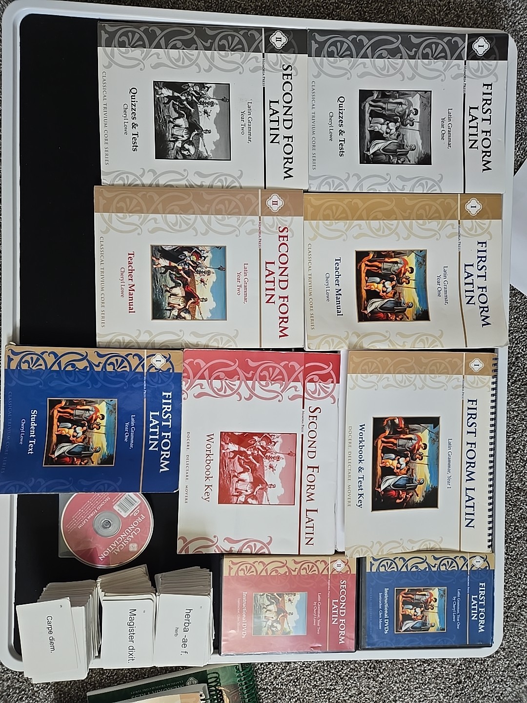 FiRST FORM & 2ND FORM MEMORIA PRESS SET WITH DVDS,CD,CARDS,BOOKS,TESTS,& KEYS