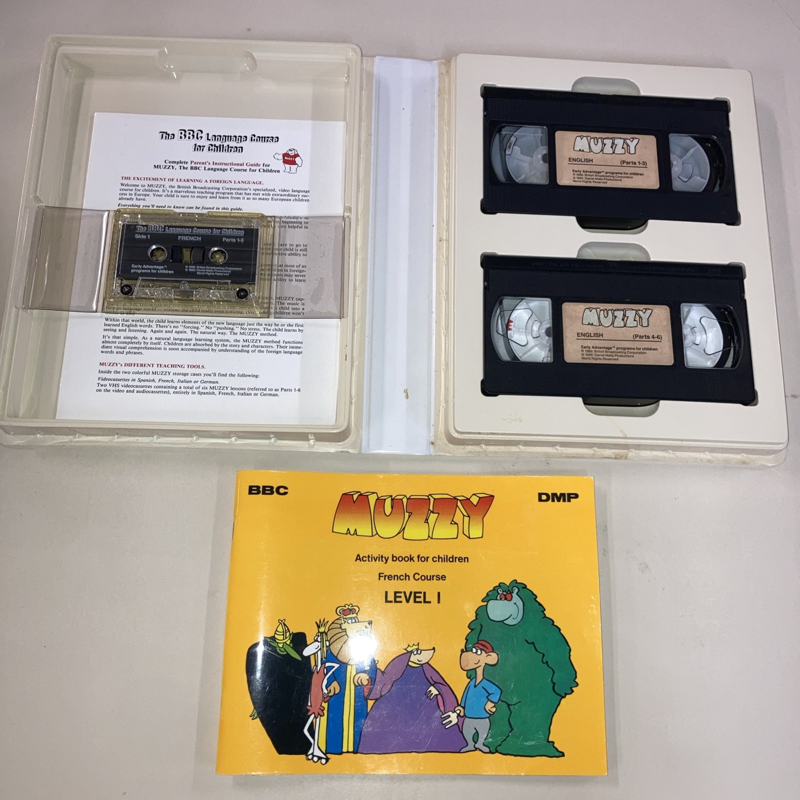 Muzzy BBC Language Course for Children French 1 &2 VHS & Cassette 1989 Good