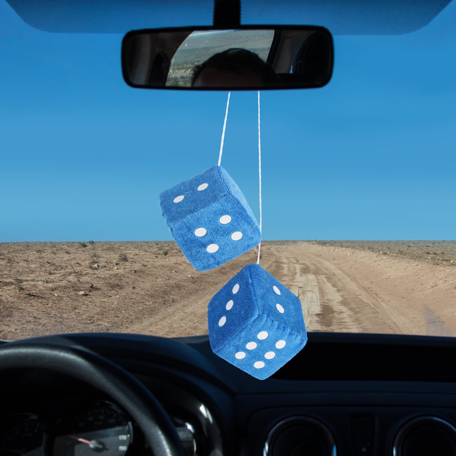 Fuzzy Dice for Rear View Mirror, Blue Fuzzy Dice for Car Mirror, 2.75inch Pai…