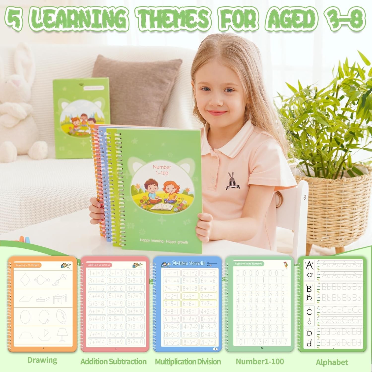 Reusable Handwriting Workbooks 3/4 Grooved Pages Magic Copybook Writing