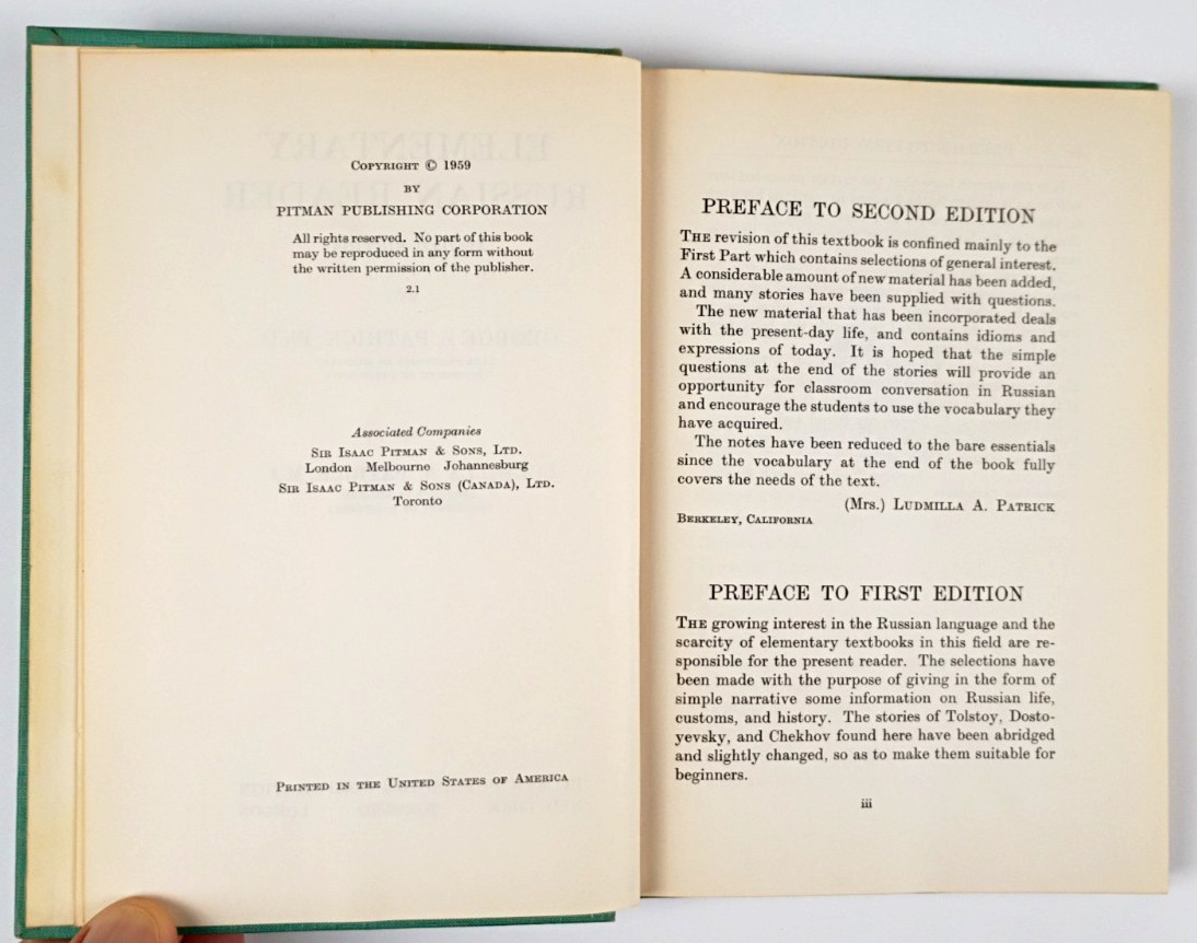 Elementary Russian Reader 1959 Vintage 2nd Edition 1572