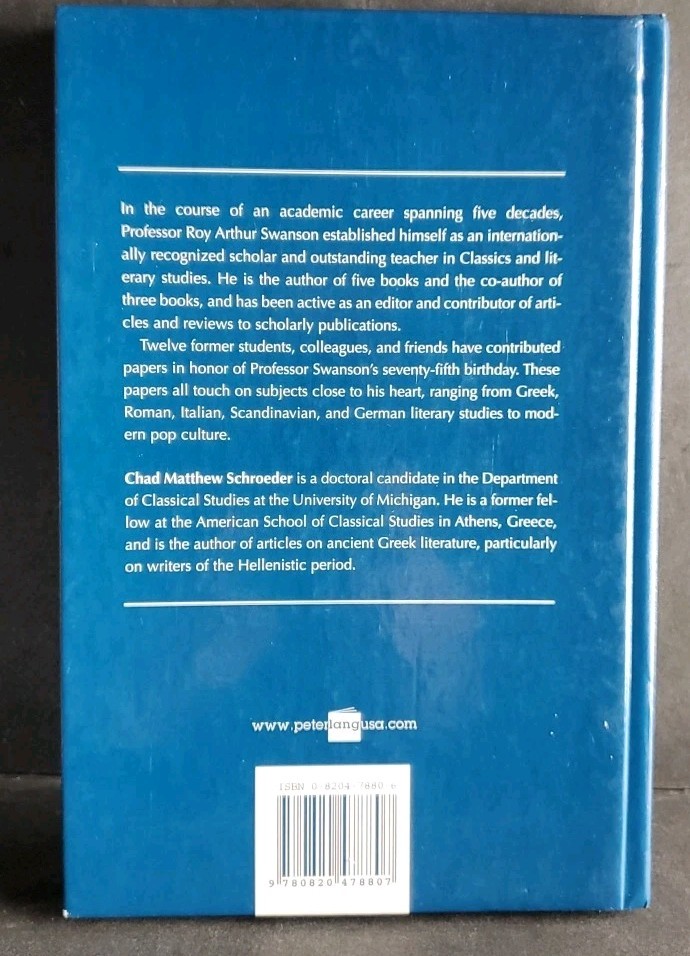 Cygnifiliana Essays in Classics Philosophy Roy Swanson 2005 HC Peter Lang