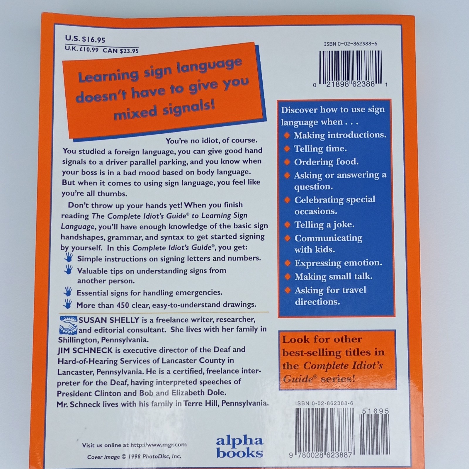 The Complete Idiot’s Guide to Learning Sign Language by Shelly & Schneck, Paper…