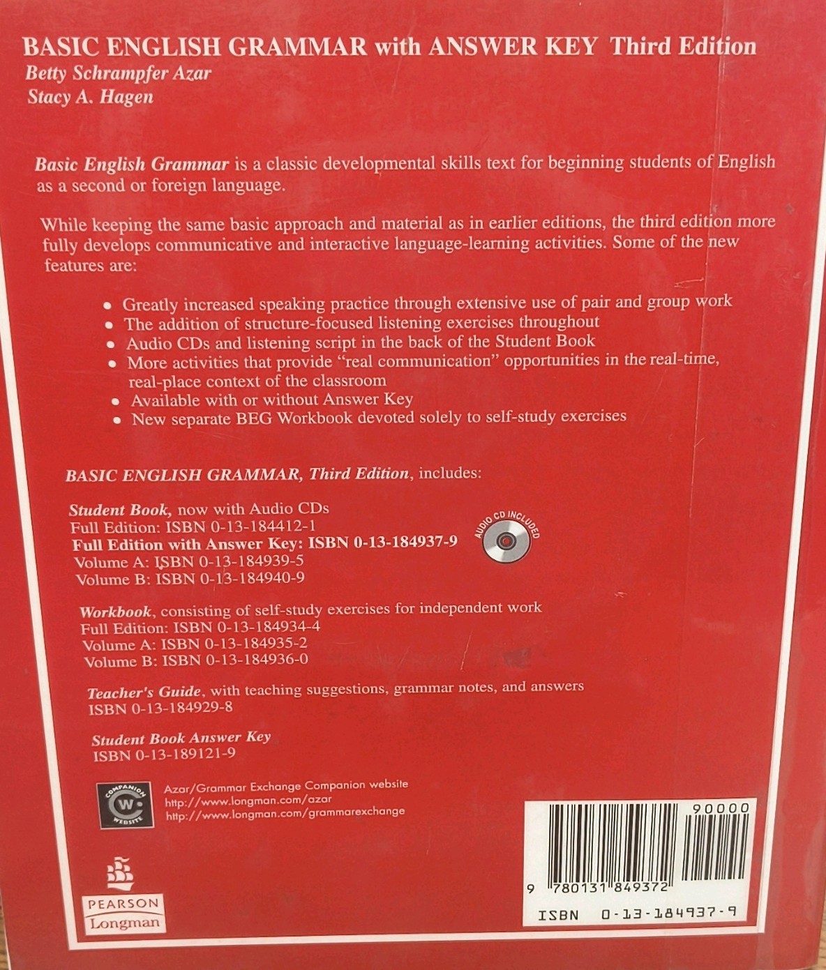 Pearson Longman Basic English Grammar 3rd Ed Answer Key + Audio CD Azar