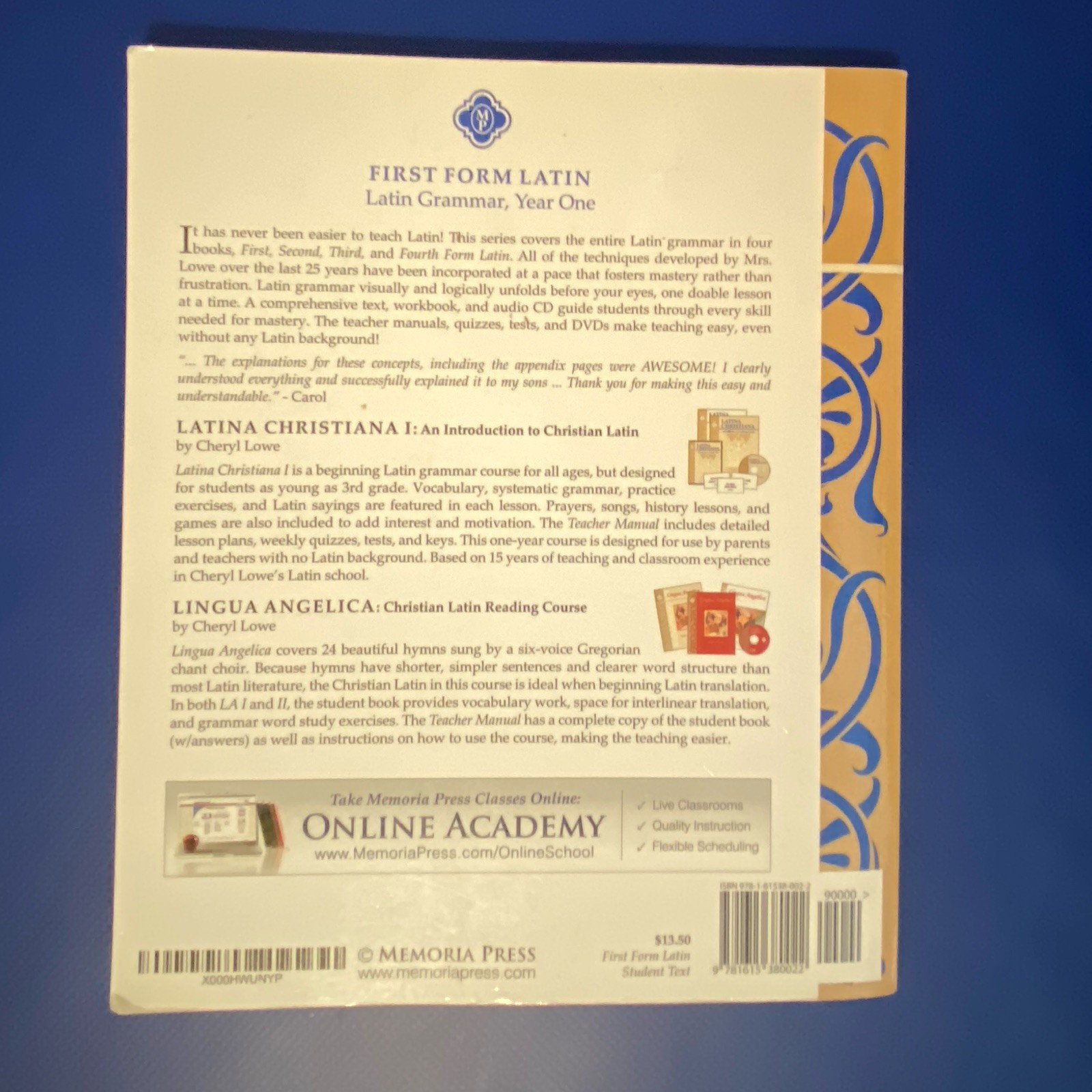 Memoria Press First Form Latin Year One Student Text Cheryl Lowe Paperback