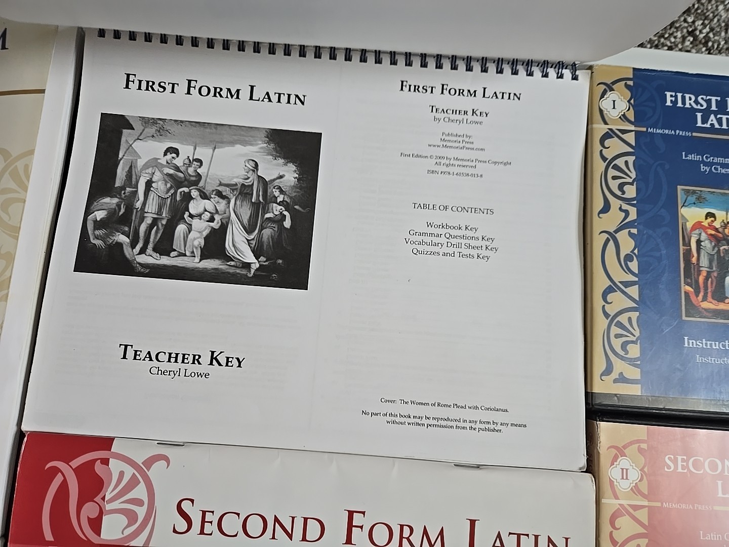 FiRST FORM & 2ND FORM MEMORIA PRESS SET WITH DVDS,CD,CARDS,BOOKS,TESTS,& KEYS