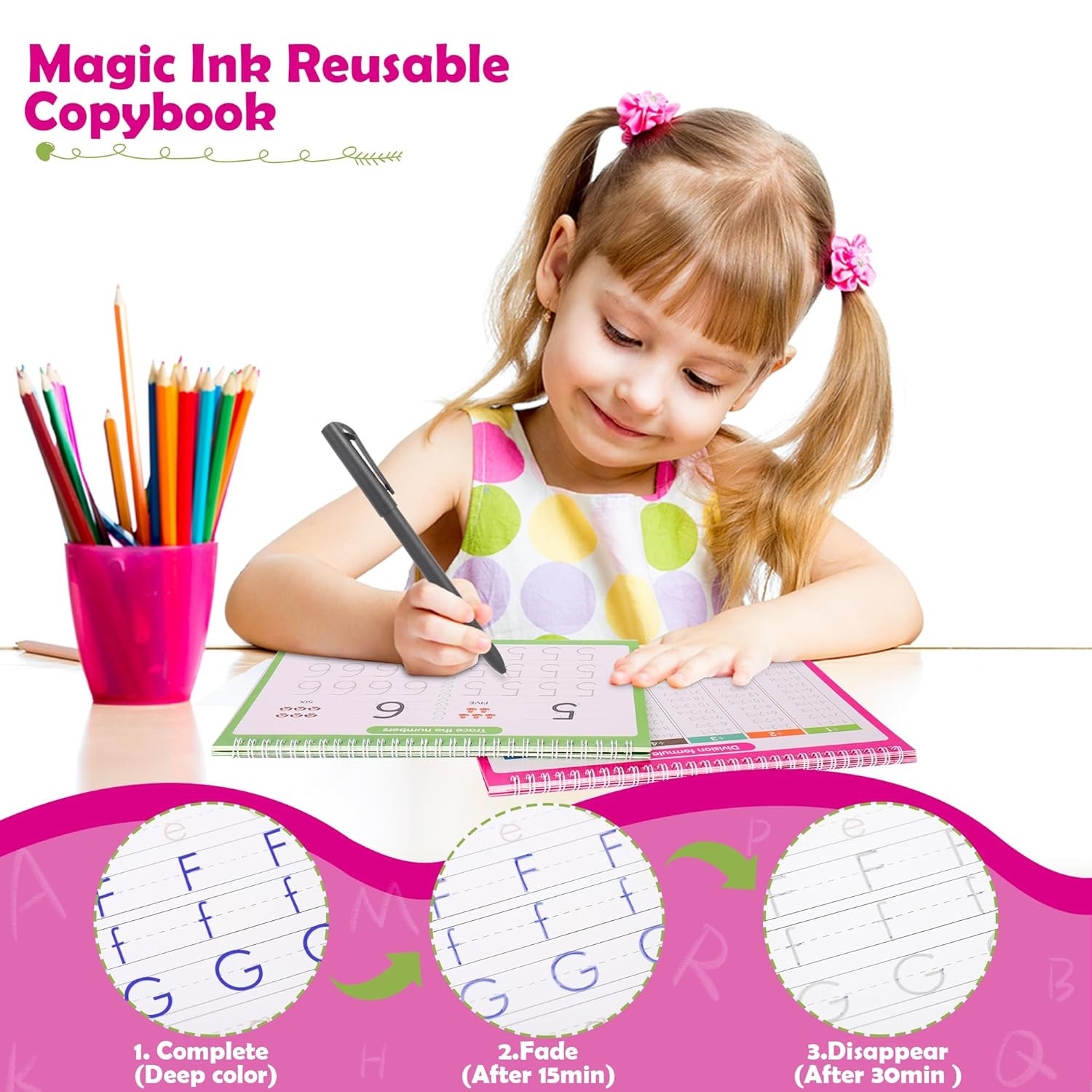 6 Pack Large Grooved Handwriting Copybooks,10.2 X 7.4 in Magic Writing Practice