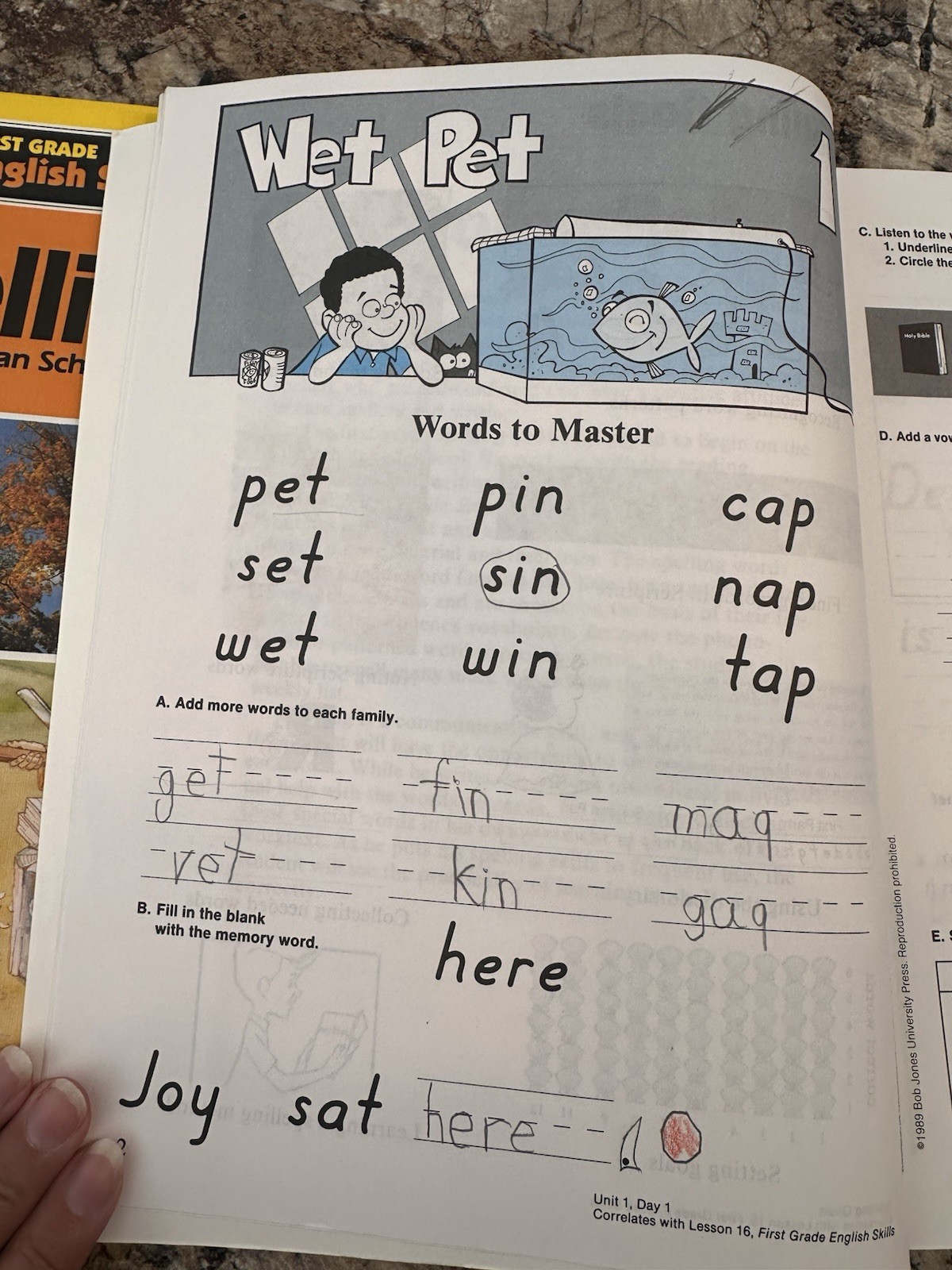 Bob Jones Spelling Workbook & Teachers Edition 1st grade