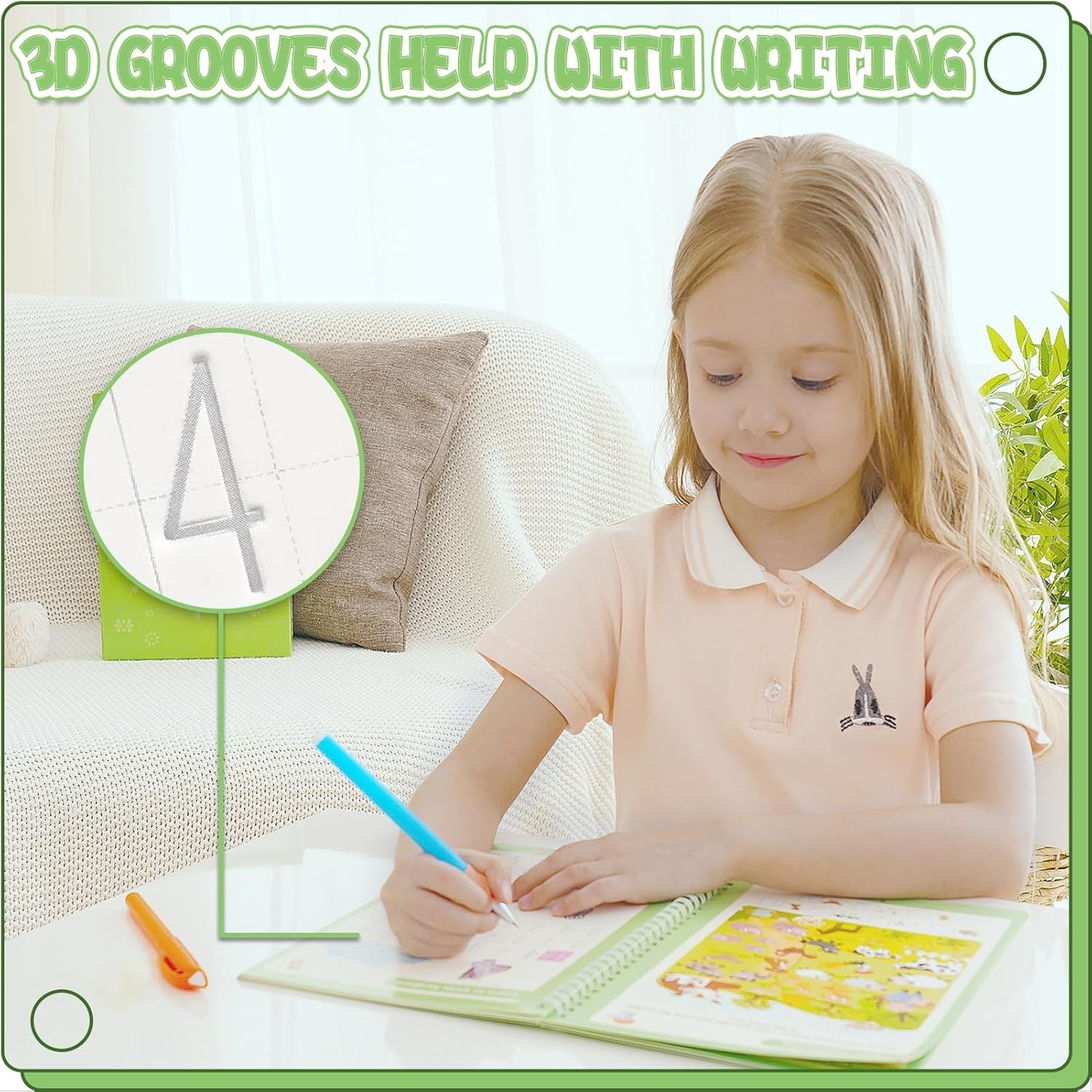 Reusable Handwriting Workbooks 3/4 Grooved Pages Magic Copybook Writing