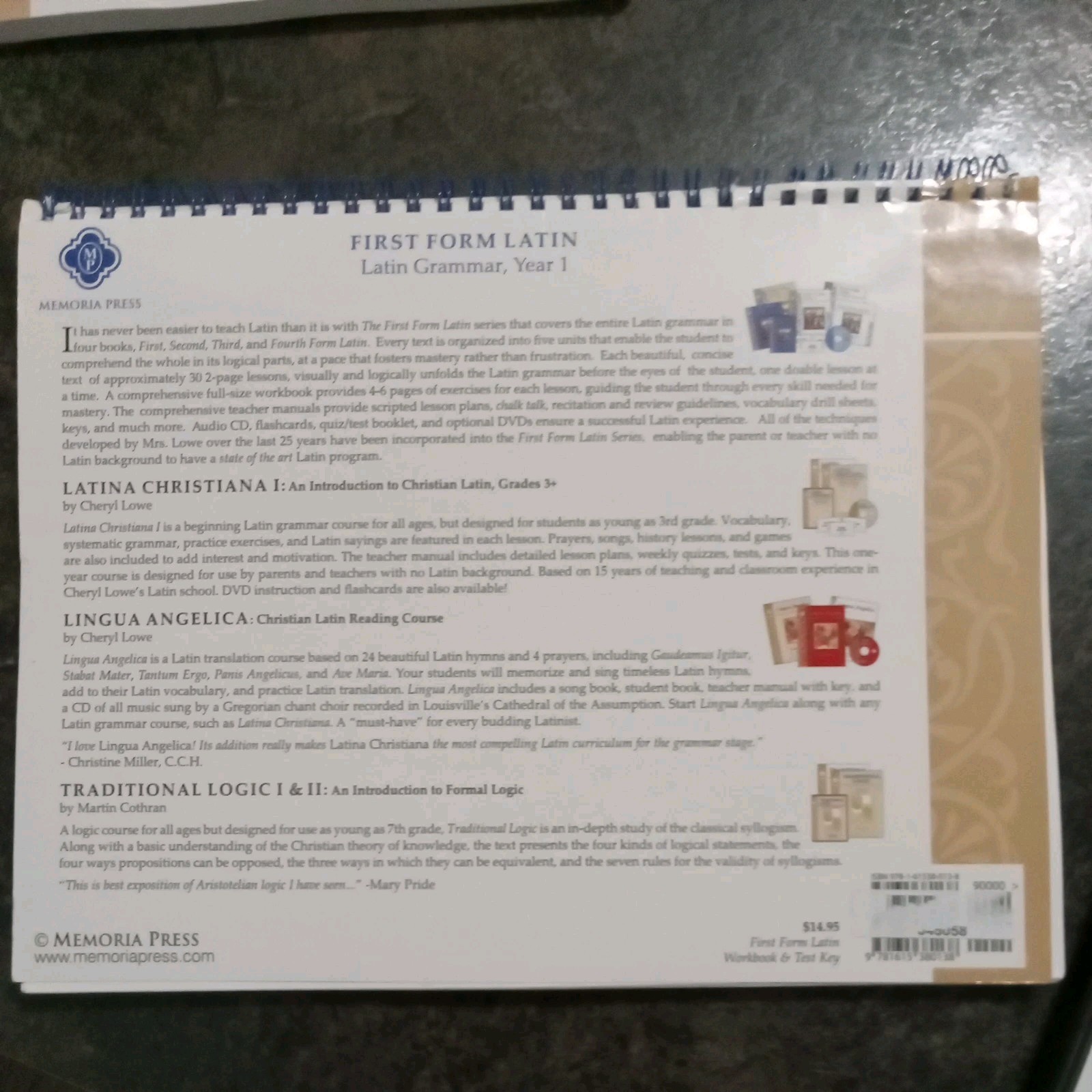 Memoria Press First Form Latin Set,TM, Wb & Test Key, Quizzes&Tests, DVDs