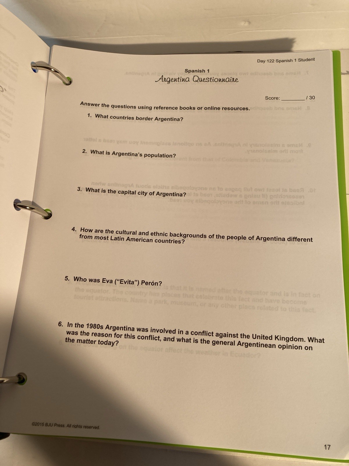Spanish 1 Second Edition BJU Press Binder