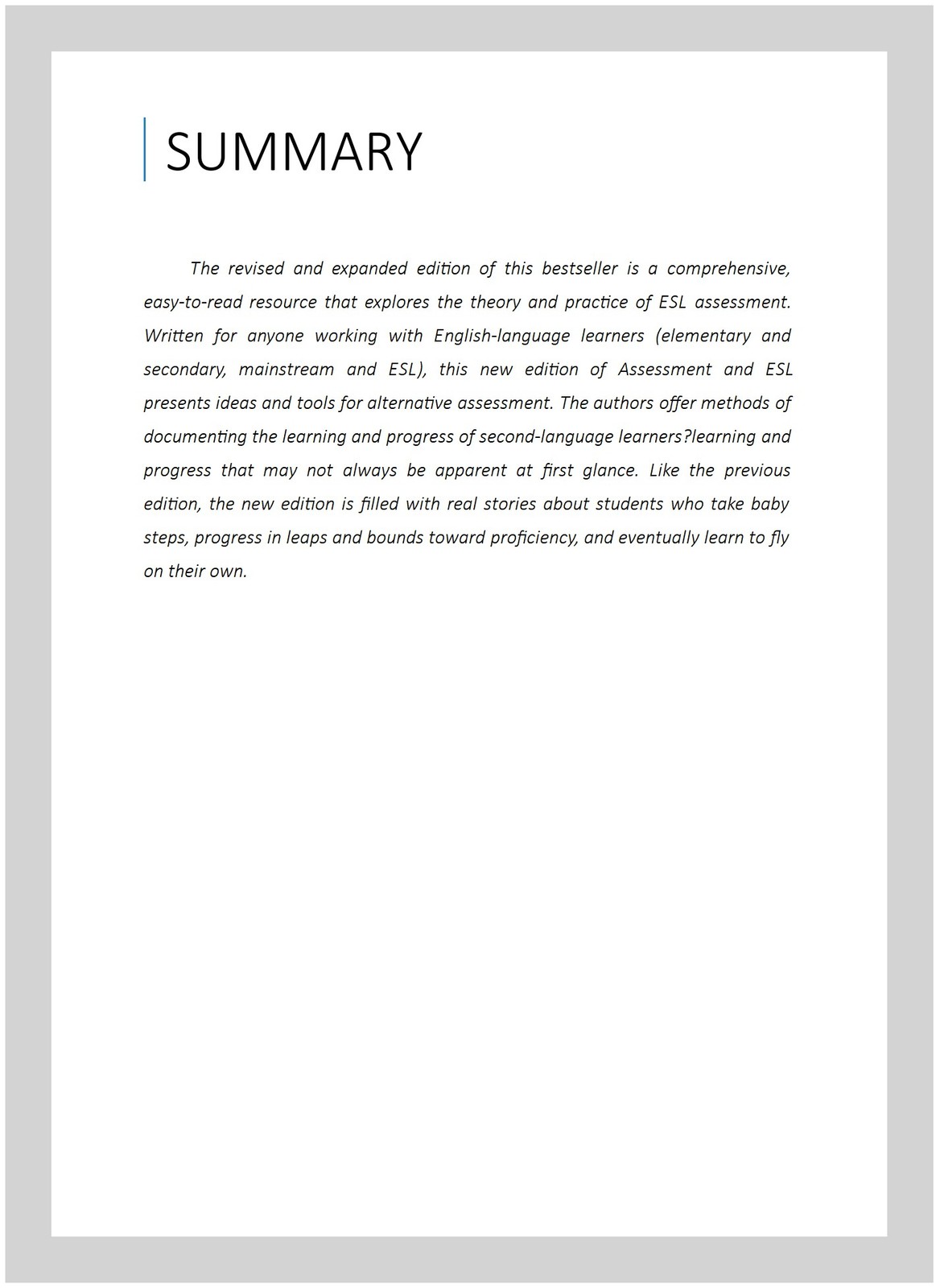 Assessment and Esl : An Alternative Approach, Paperback by Law, Barbara; Ecke…