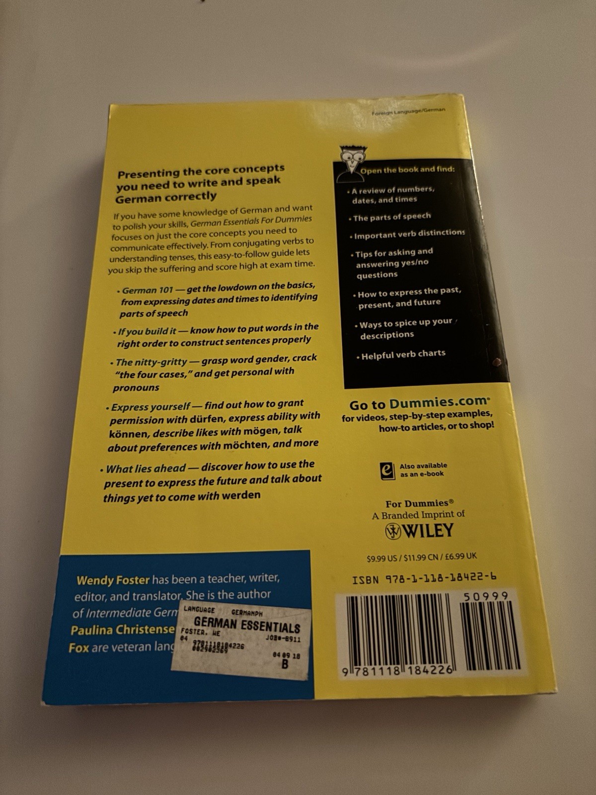 John Wiley & Sons German Essentials For Dummies Paperback 2009 A1 Beginner