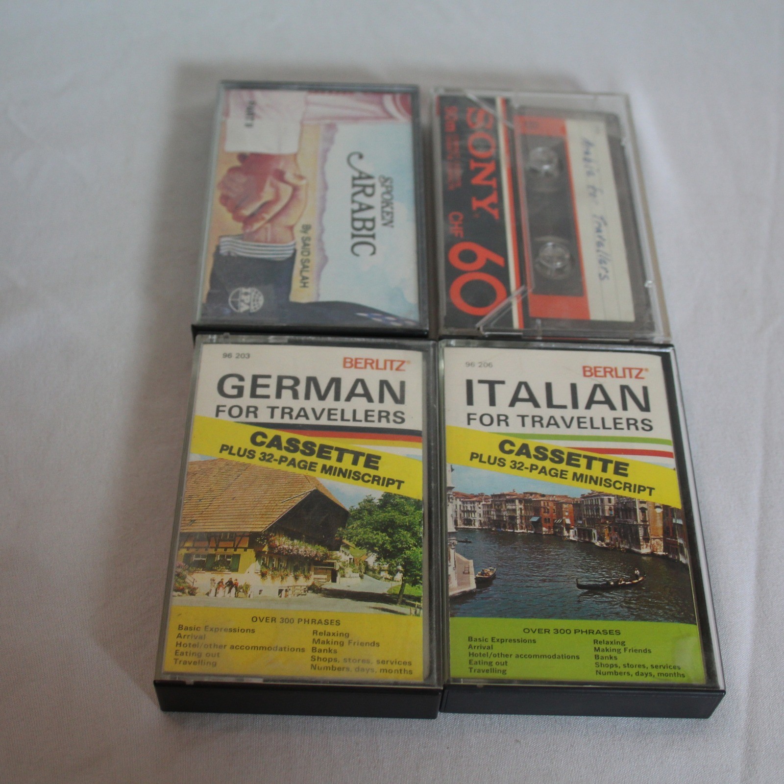 Berlitz Travellers Language Course Cassette Lot – Italian, German, and Arabic
