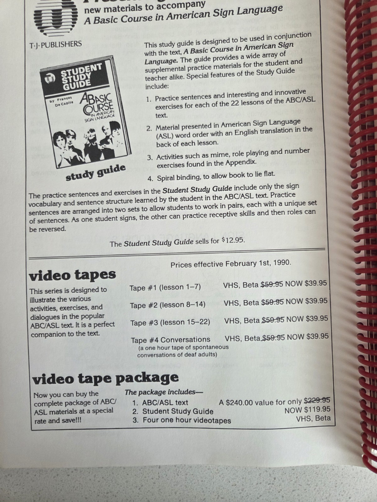 T.J. Publishers Basic Course in American Sign Language Spiral Illustrated