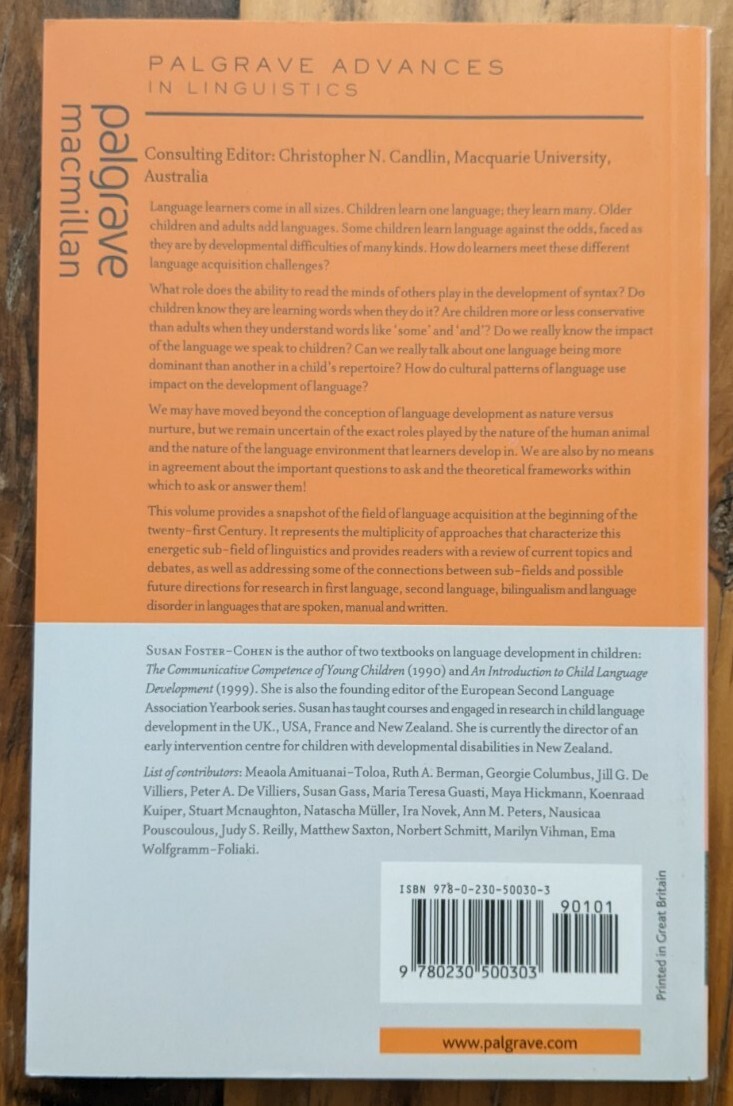 Language Acquisition (Palgrave Advances in Language and Linguistics)