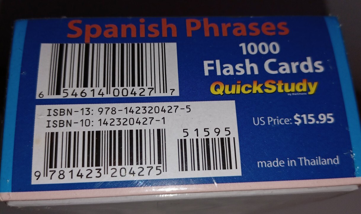Spanish Phrases Flash Cards Vocabulary Made Easy 1000 Test Study Reference Tool