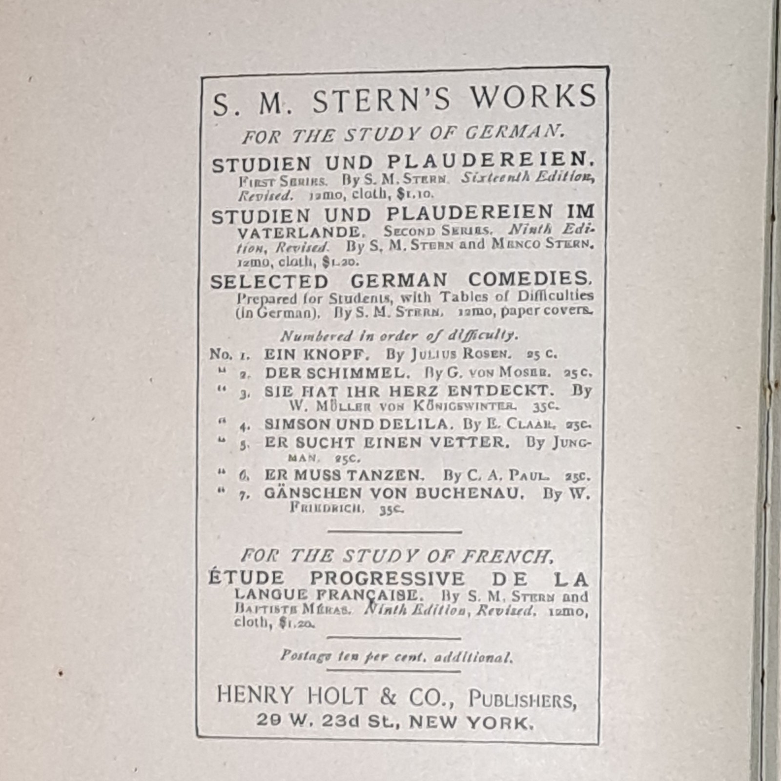 Studien und Plaudereien First Series Stern 1898 18th Ed Revised German Henry Ho…