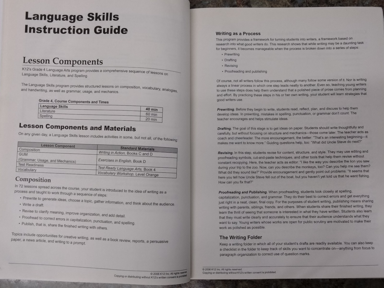 K12 Language Skills 4 Teacher Guide and Student Pages