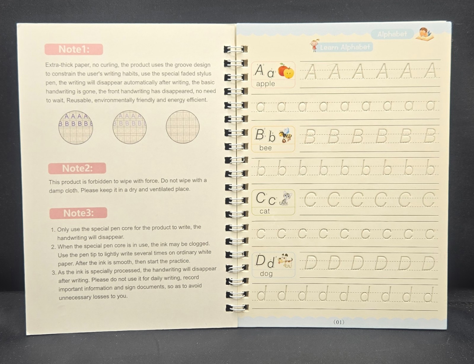 4pc Magic Grooved Practice Copybook, Reusable Grooved Writing Books, Handwriting