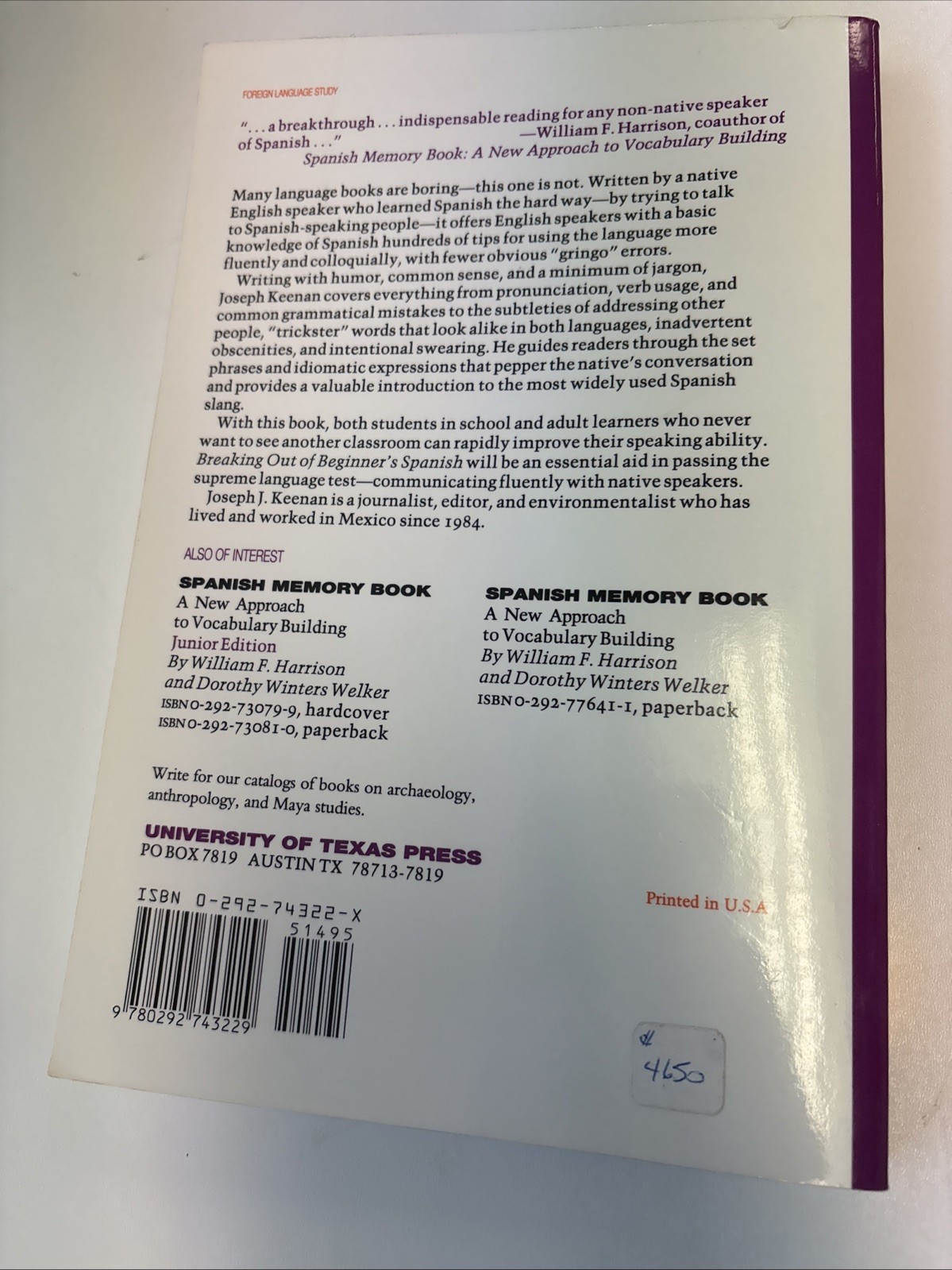 Breaking Out of Beginner’s Spanish by Joseph J. Keenan (1994, Mass Market)