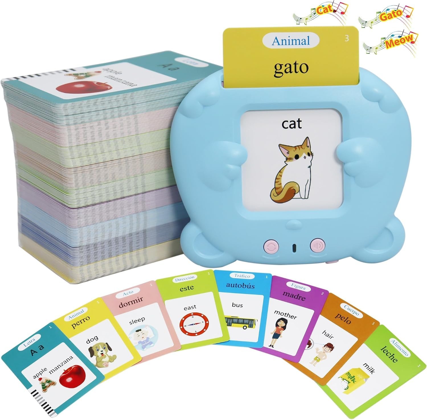 Spanish & English 510 Words Alphabet Bilingual Talking Flash Cards for 3-8 Years