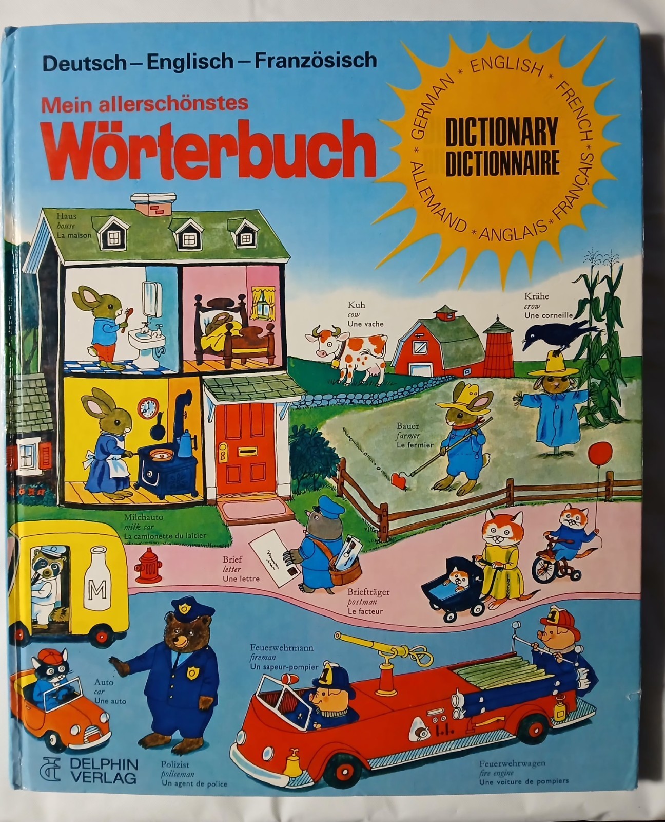 1975 RICHARD SCARRY DICTIONARY (English, German,French) Worterbuch Vtg Rare
