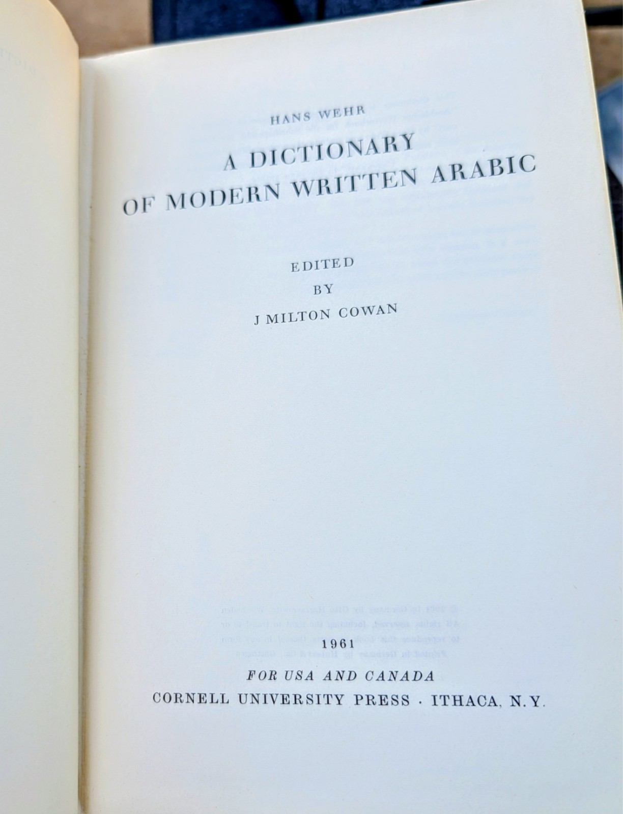 A Dictionary of Modern Written Arabic by Hans Wehr 1961 1st Edition Hardcover