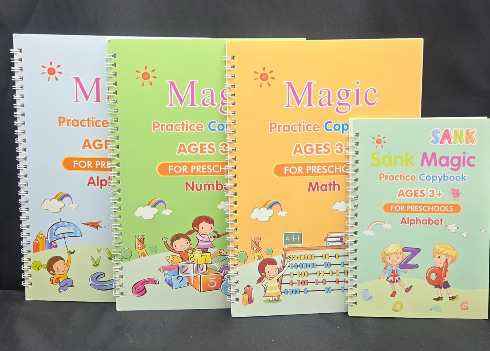 4pc Magic Grooved Practice Copybook, Reusable Grooved Writing Books, Handwriting