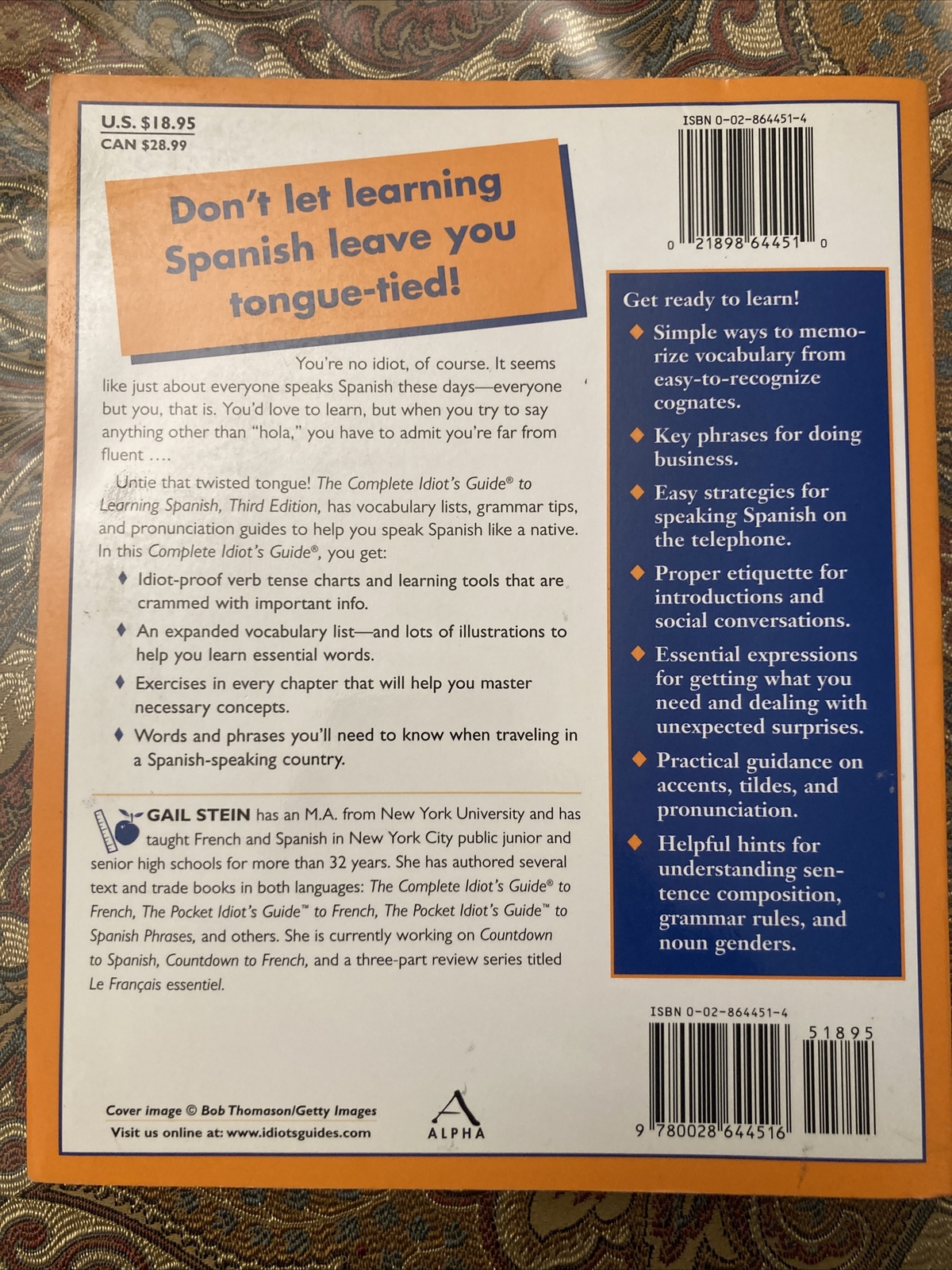 The Complete Idiot’s Guide Ser.: Learning Spanish by Gail Stein (2003, Trade.