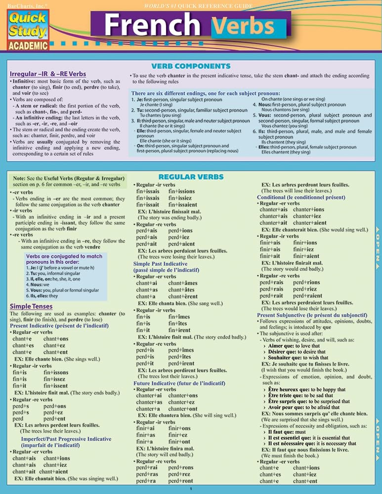French Verbs QuickStudy Laminated Reference Guide (Quick Study Academic)