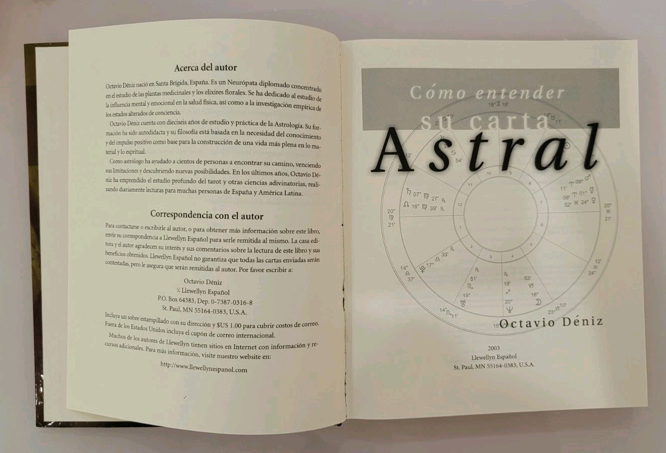 Libro Book COMO ENTENDER SU CARTA ASTRAL (SPANISH EDITION) By Octavio Deniz