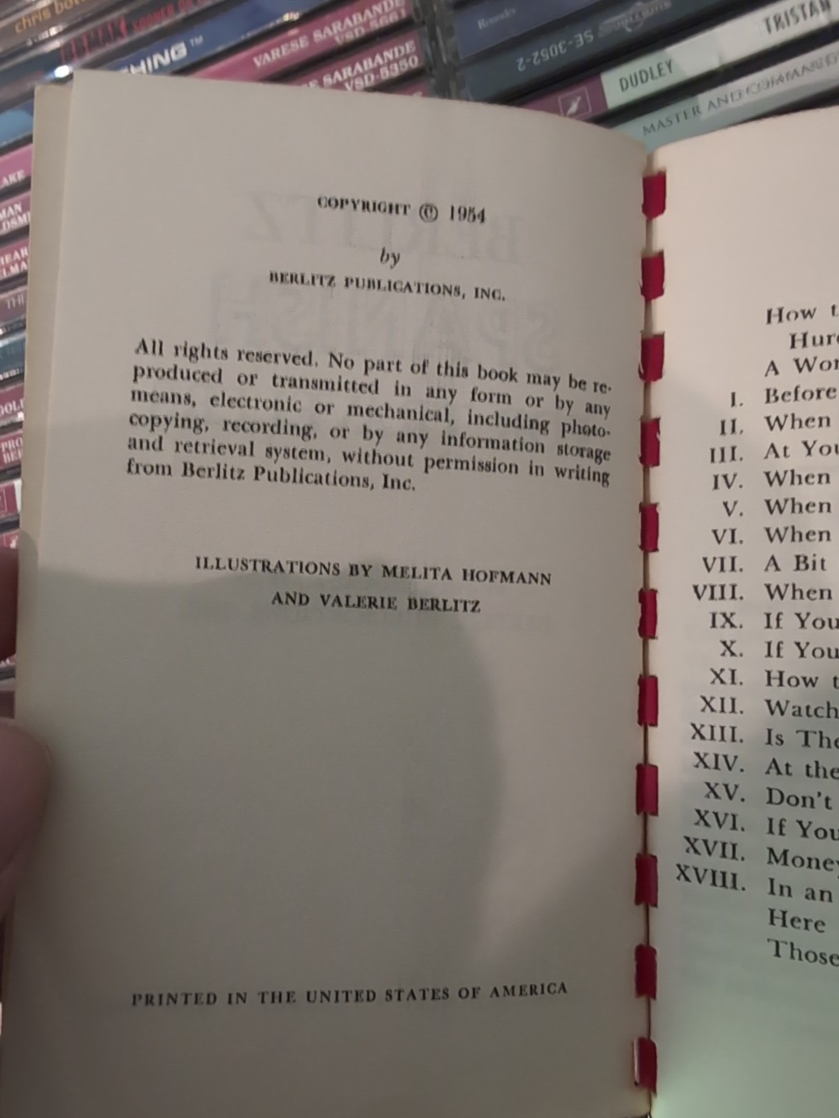 1954 Berlitz SPANISH for Travelers Phrase Book & Glossary 5.5″ x 3.5″ VTG