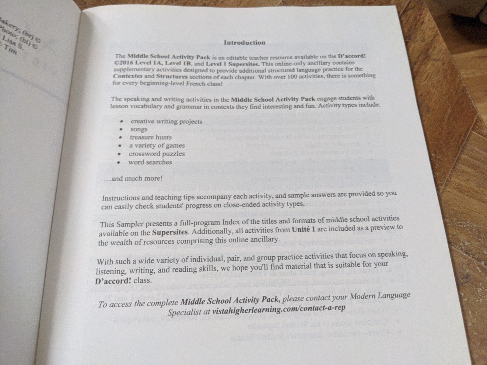 D’accord 2016 Middle School Activity Pack Sampler Learn French
