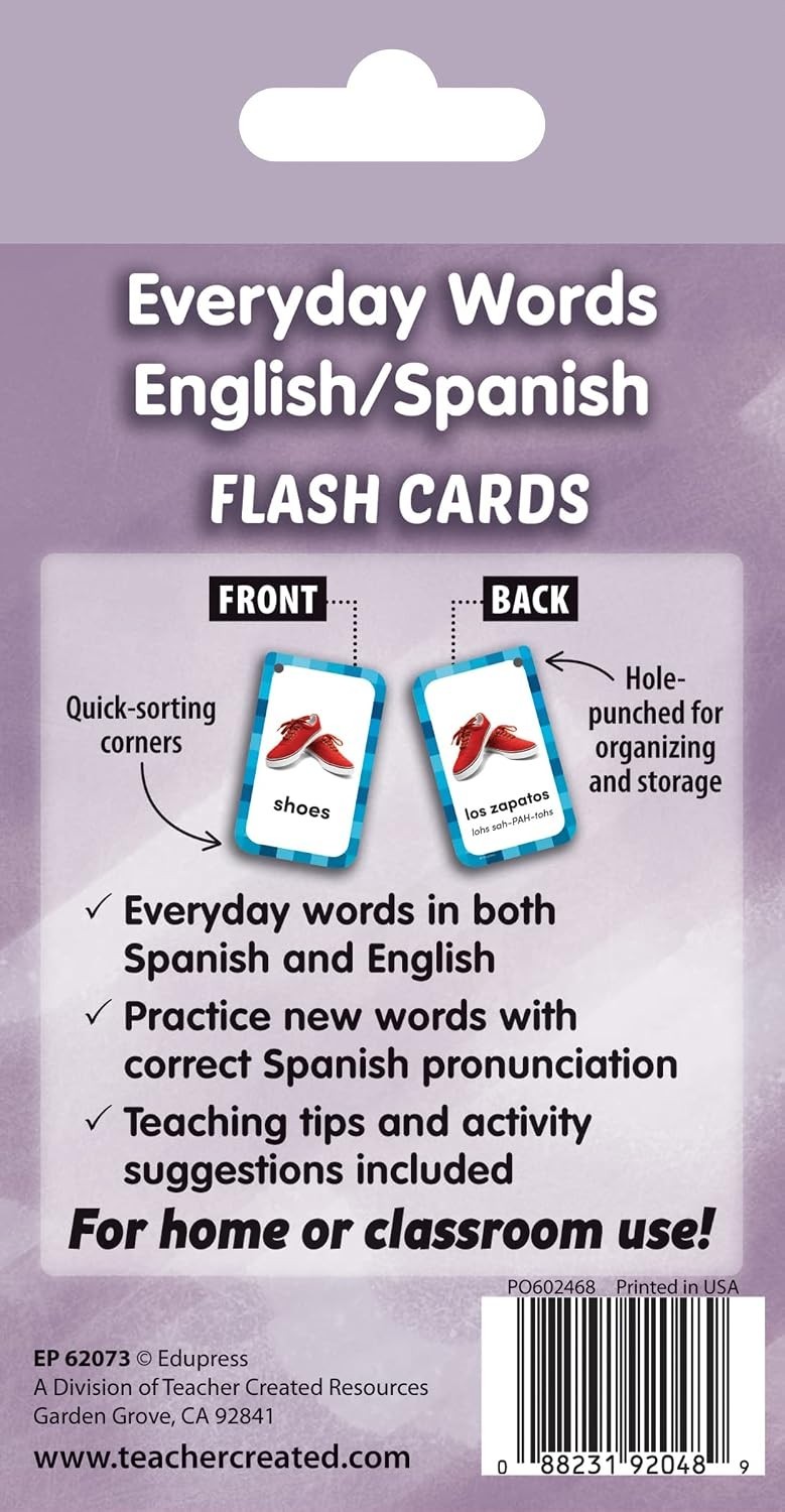 Language Skills Enhancement: 56 Double-Sided Flash Cards for Spanish & English