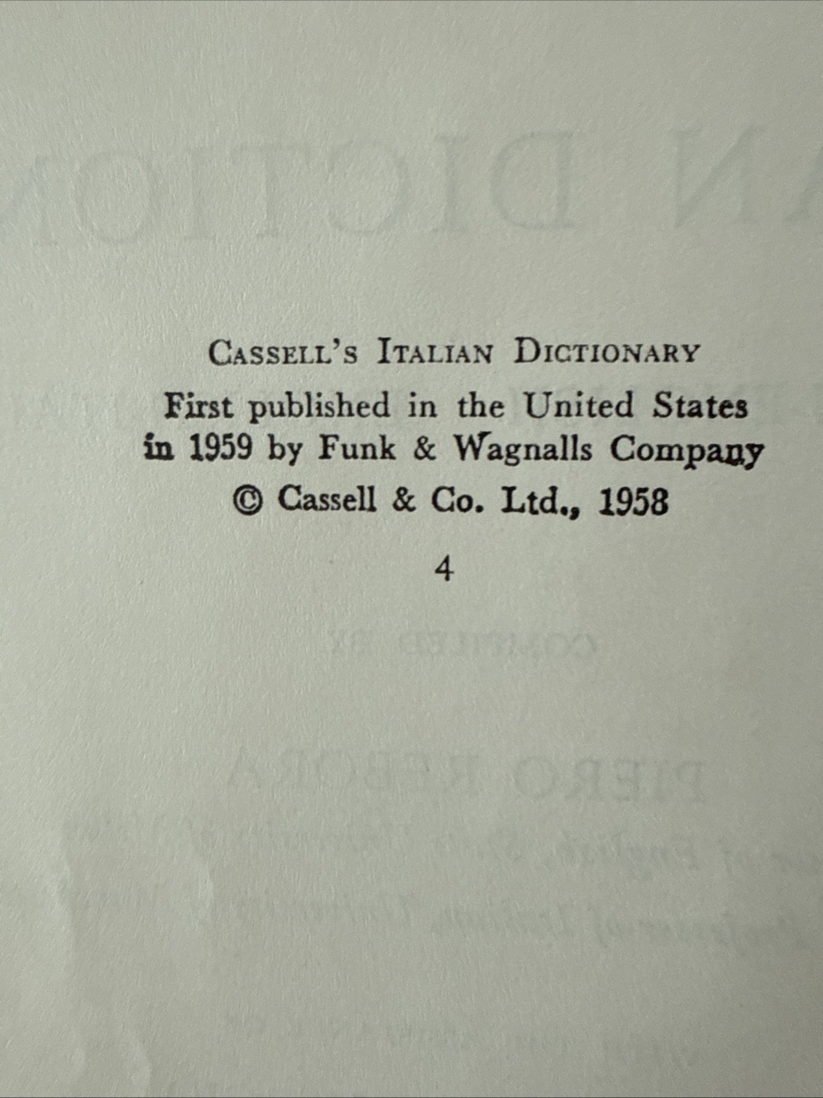 1959 Cassells Italian Dictionary Italian English Funk Wagnalls HC 1st US Edition
