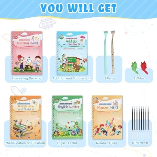 Reusable Handwriting Practice Workbook with Magic Pen – Kids Learning Copybook