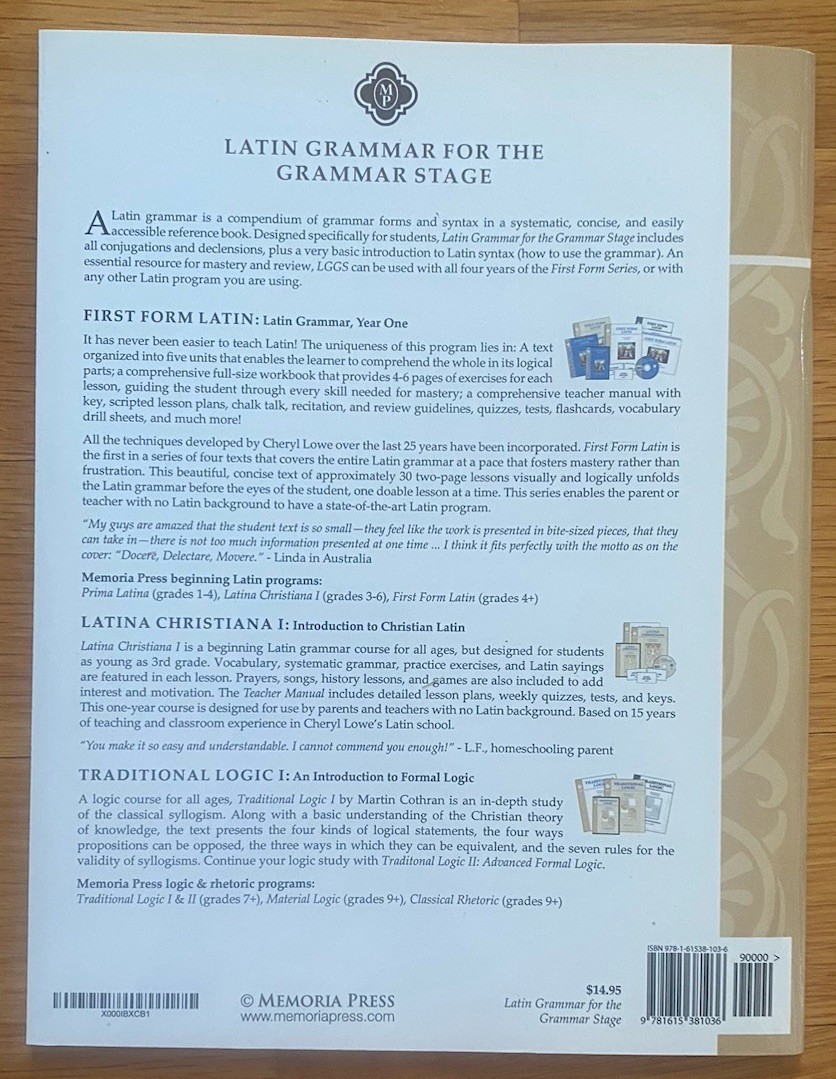 Memoria Press Latin Grammar For The Grammar Stage Supplement to Latin Program