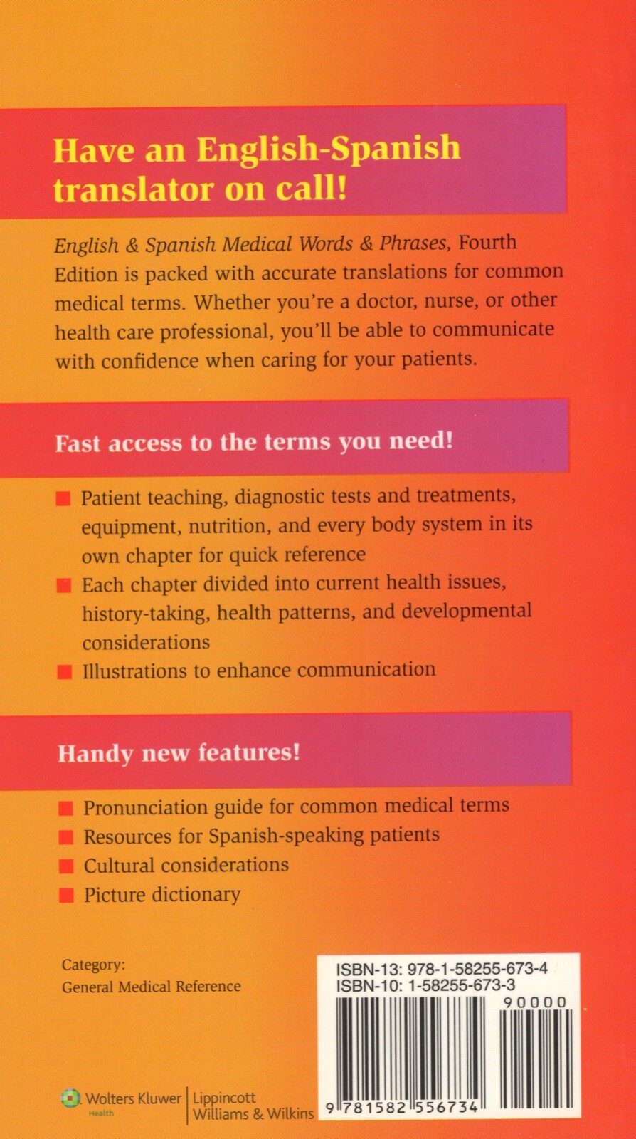 English and Spanish Medical Words and Phrases by Lippincott (BRAND NEW)