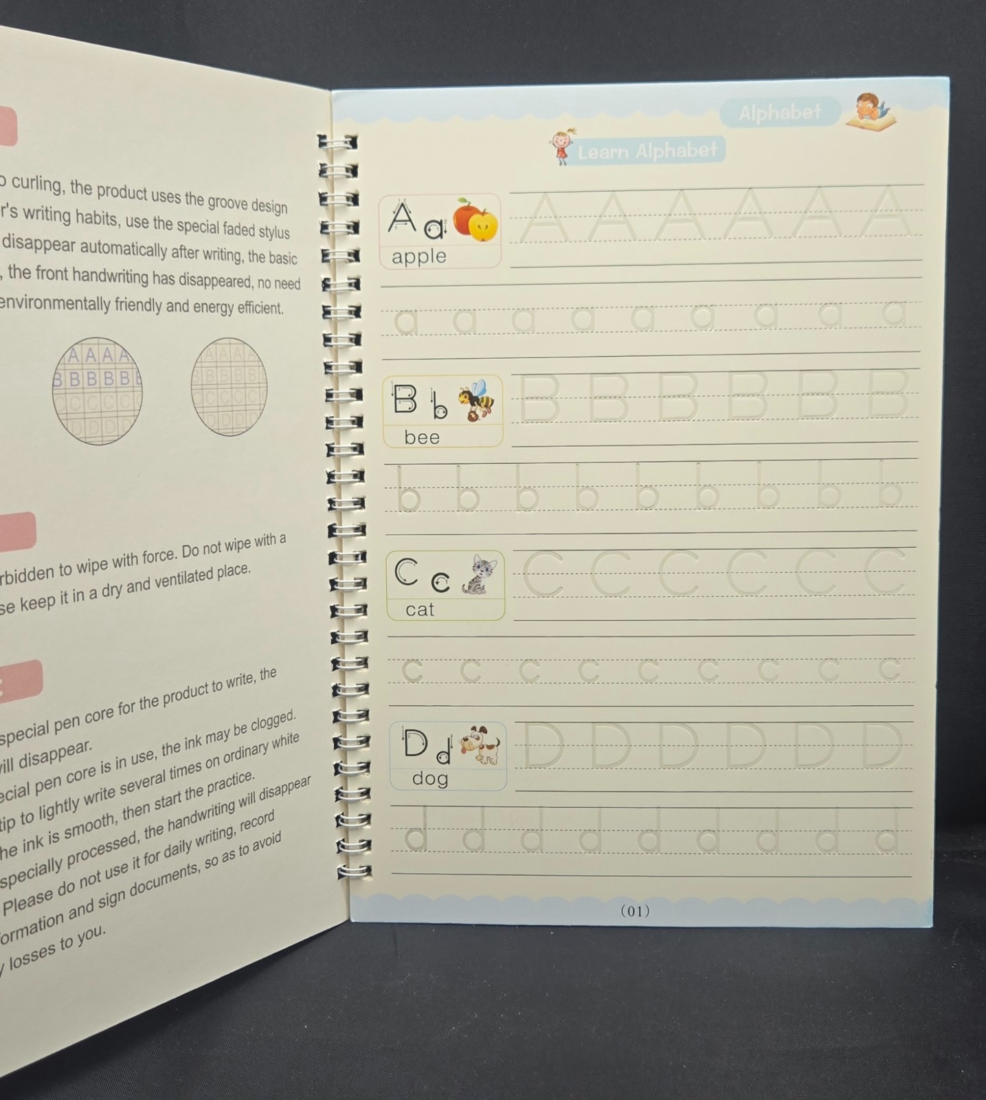 4pc Magic Grooved Practice Copybook, Reusable Grooved Writing Books, Handwriting