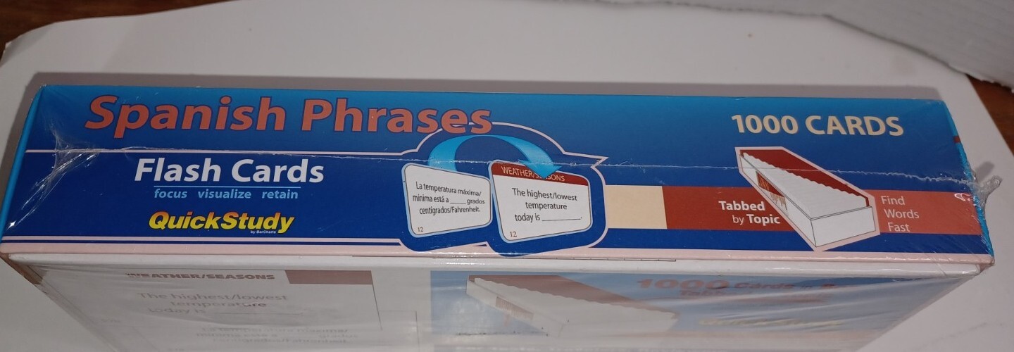 Spanish Phrases Flash Cards Vocabulary Made Easy 1000 Test Study Reference Tool