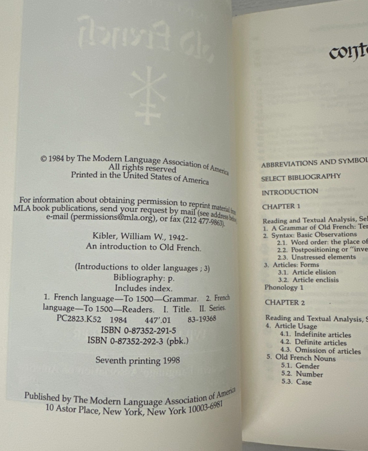 An Introduction to Old French (1984) by William Kibler – Good Condition