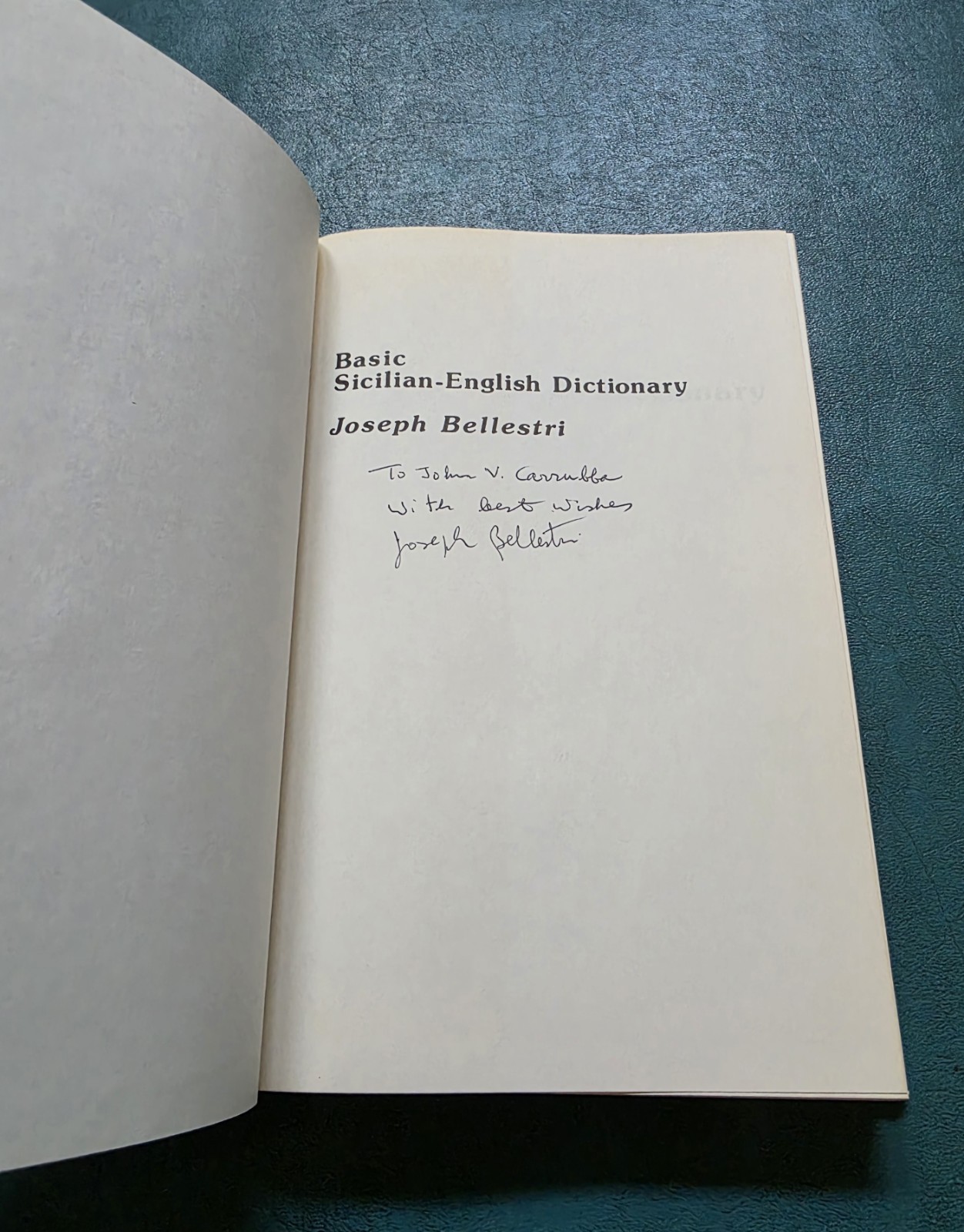 SIGNED Basic Sicilian-English Dictionary First American Edition JOSEPH BELLESTRI