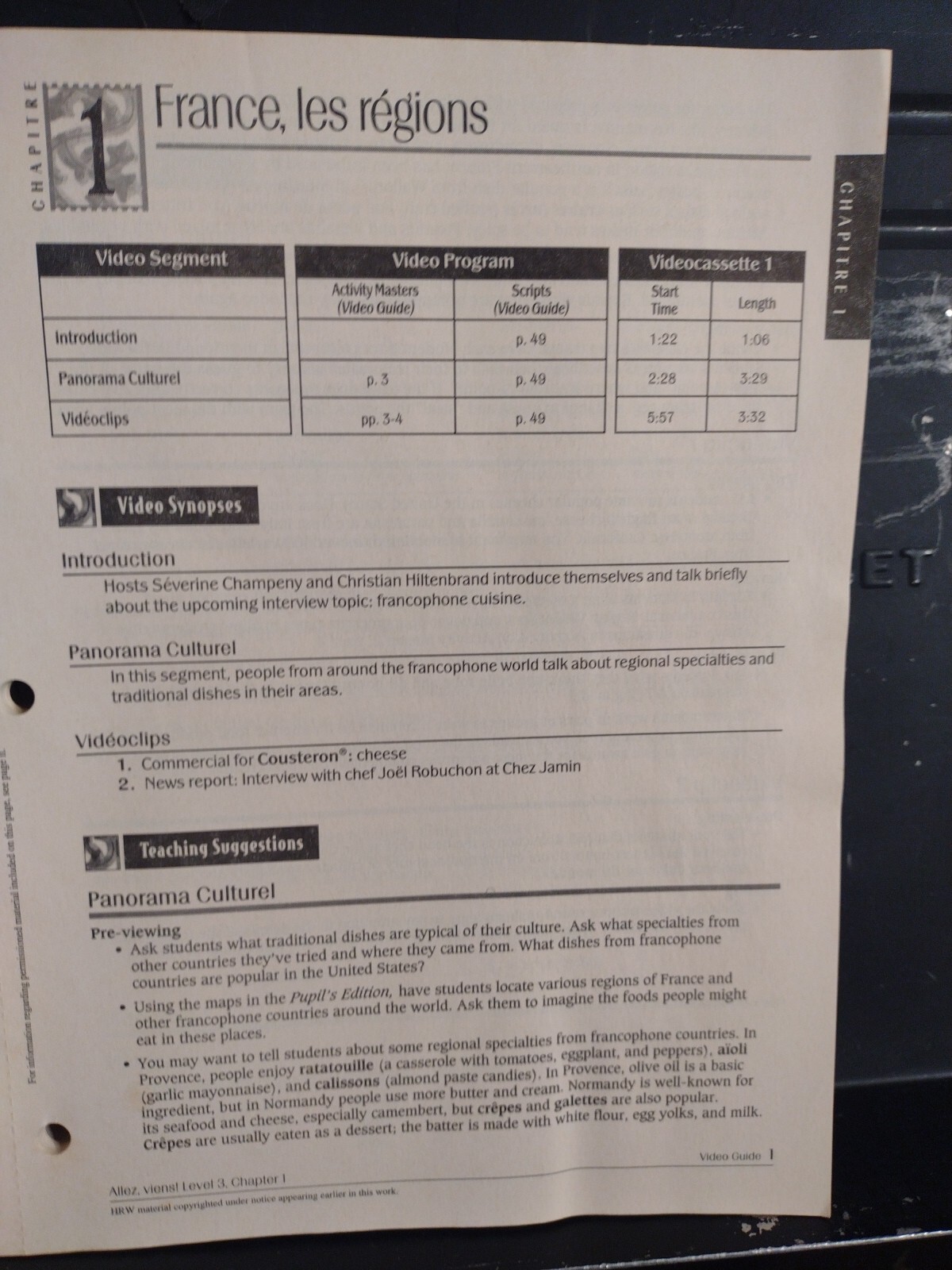Allez, Viens! Holt French Level 3 Teacher’s Ed. + Text Bk + Chapter Teach 1-3 +!